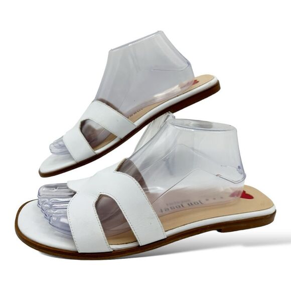 Jon Josef White Leather Greek Key Slip-On Flat Sandals Sz 10‎ - Picture 3 of 15